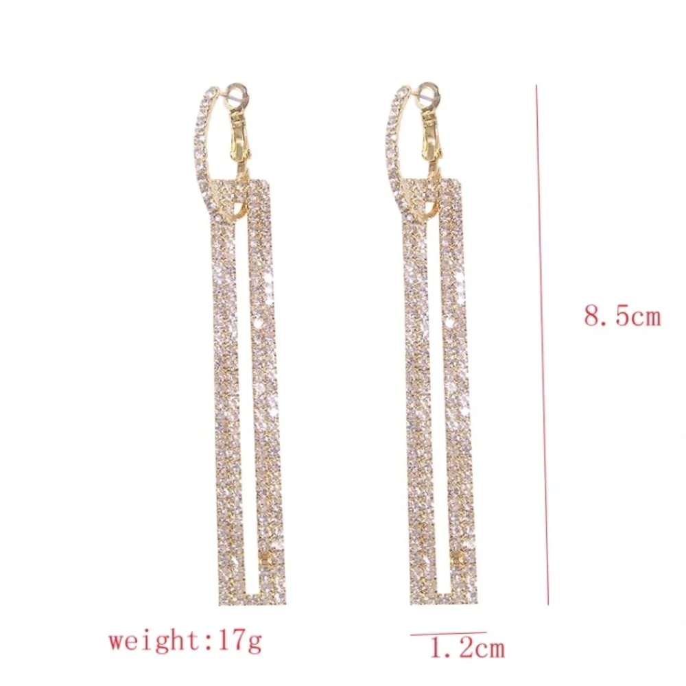 🌟 Fashion Long Geometric Drop Earrings Luxury Silver Rectangle Rhinestone Party
